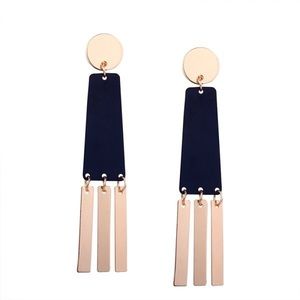 Black and gold geometric dangly earrings